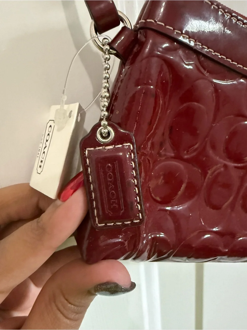 Authentic COACH Women's Patent Leather Wristlet - Deep Red.